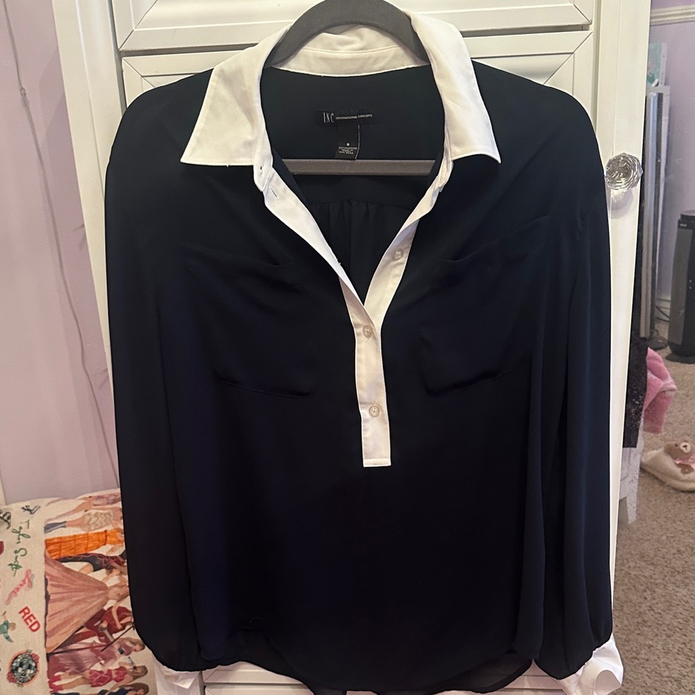 INC Women’s Navy and White Blouse